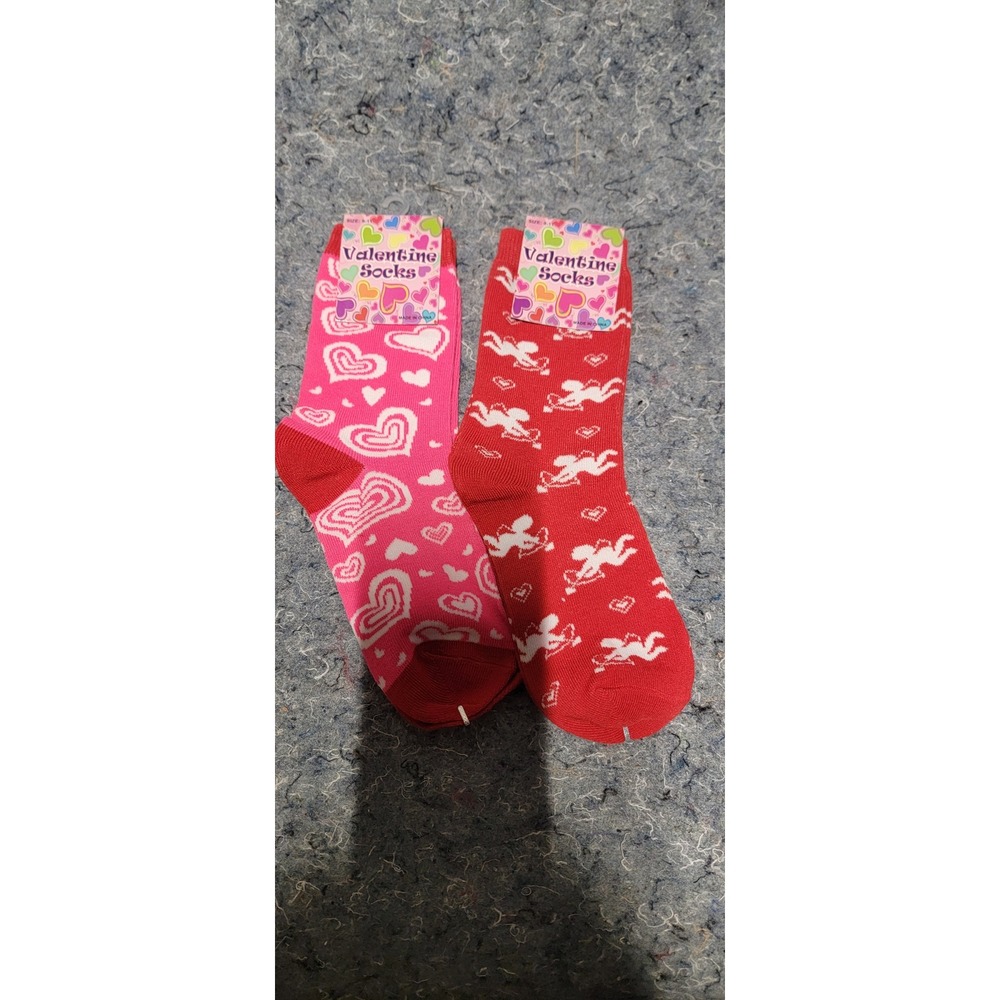 Valentine Socks Unisex Pink/Red Hearts‎ and Cupids Set of 2 Size 9-11